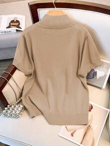 GlowEve CURVE Tight Fitting Slim Knitted Short Sleeve Pullover Sweater - Apricot - View 2
