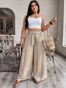EMERY ROSE Damen Große Größen einfarbige Loose Fit Hose mit Kordelzug und weitem Bein, Frühling & Herbst - Aprikosenfarben - Übersicht 6