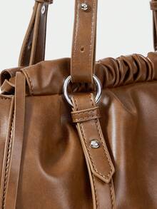 SHECARRY Fashionable & Versatile Retro Minimalist Brown Shoulder Bag - Brown - View 8