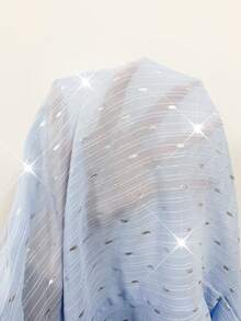 Flirla 大码女士雪纺衬衫领长袖半透明优雅上衣，适合约会、通勤、叠穿，配有蝴蝶结肩带，优雅夏季衬衫，女士纽扣衬衫，蓝色条纹衬衫，浅蓝色衬衫，女士衬衫，优雅女士衬衫和上衣 - 藍色 - 查看 8