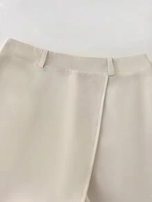 SHEIN Franclia Women's Casual Comfortable Versatile Outerwear, Black With Belt Paired Wide Leg Pants, Spring/Summer - Black - View 5