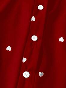 EMERY ROSE 情人节浪漫爱心印花休闲简约全翻领短袖加大码女式衬衫，情人节礼物，红色衬衫 - 彩色 - 查看 6