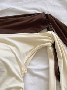 Soleia 2 piezas Blusa casual de mujer con hombros fruncidos y nudo retorcido, versátil para citas y salidas - Multicolor - Ver 3