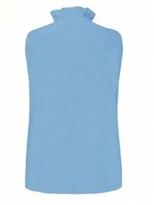 EMERY ROSE Women's Solid Color Frill Trim V-Neck Sleeveless Casual Blouse - Blue - View 2