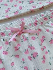 Comfortcana Cute White And Pink Floral Print Ruffle Trim Camisole Top And Shorts Set,Women's Summer Lounge Knit Soft Pajama Set,Elegant Beach Vacation Outfits - Multicolor - View 6