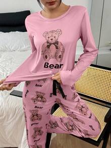 Dream Adore Bộ đồ ngủ dài tay in hình gấu dễ thương dành cho nữ (2 món) - Nhiều màu - Xem 5