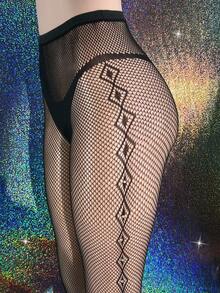 MidnightGlam 1件装女士性感紧身镶钻渔网袜 - 黑色 - 查看 8