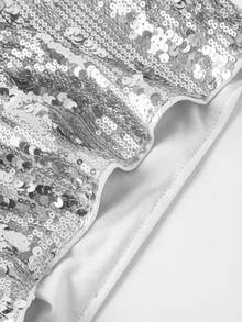 SHEIN MOD 女士纯色亮片时尚短裤 - 銀色 - 查看 5