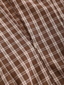 Sweetra 女士船领浪漫复古格子学院风系带蝴蝶结腰身优雅无袖A字连衣裙，春夏款 - 咖啡 - 查看 4