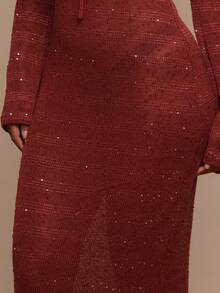 Musera Resort 亮片闪光系带长袖连衣裙沙滩罩衫泳装度假夏季旅行沙滩装 Terra Sol Spring 优雅长裙 - 亮橙色 - 查看 6