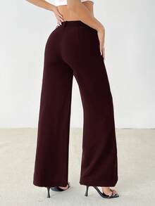 SHEIN PETITE Quần tây nữ ống đứng, màu trơn, có túi chéo phía trước. - Màu đỏ tím - Xem 2