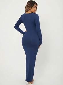 Radiana Vestido largo ajustado azul para mujer, vestido de té - Azul - Ver 2