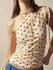Bohemela BOHO Valentine's Day  Summer Polka Dot Casual Knit Mesh Classic Polka Dot Print Slim Fit Women Camisole - Pale Yellow - View 7