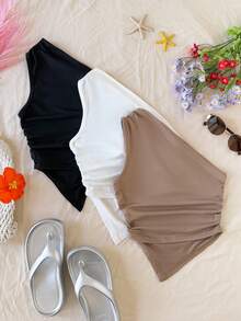 SHEIN Tween Girl Fitted Casual Asymmetric Hem 3 PiecesCamisole Set - Multicolor - View 2