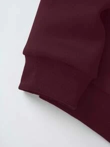 INAWLY 女式纯色圆领宽松休闲运动衫 - 酒紅色 - 查看 5