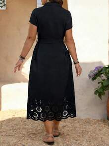 EMERY ROSE Plus Size Women Spring Vacation Casual Commute Pocket Black Dress - Black - View 2