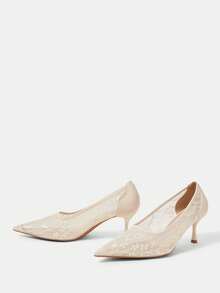 CUCCOO HITCHD Women's Mid Heel Pointed Toe Pumps, Party Shoes Valentine's Day Elegant Shoes - Mesh apricot - View 3