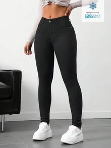 SHEIN Tall Quần jean skinny denim co giãn dành cho nữ cao - màu đen - Xem 6