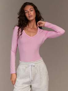 VARSIVA Women's Solid Color V-Neck Long Sleeve Casual Bodysuit - Multicolor - View 8