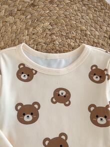 Loomiva Baby Boy Cartoon Bear Print Soft Knit Crew Neck Long Sleeve Top And Elastic Waist Long Pants 2-Piece Snug Fit Pajama Set - Multicolor - View 5