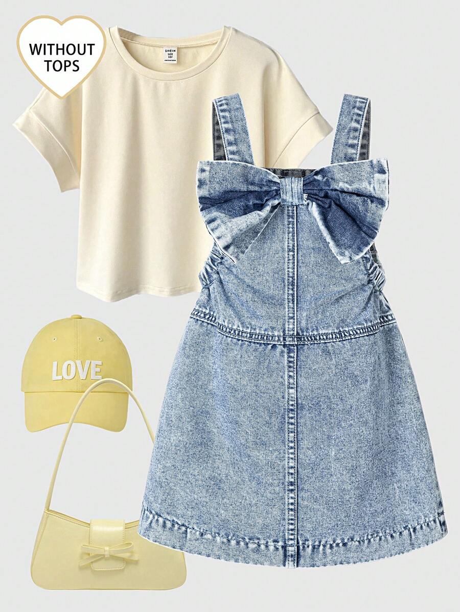 Đầm denim thường ngày cho bé gái, thiết kế mới với chi tiết bướm lớn phía sau, đầm denim màu xanh bạc. - Màu xanh lam - Xem 1