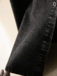 Elaquor 大码女式单排扣休闲百搭日常水洗衬衫，春季女装，优雅情人节春季女装 - 黑色 - 查看 5