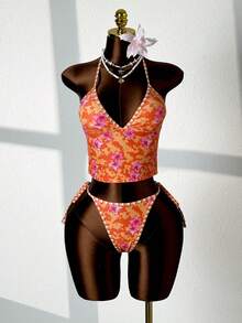 Swim Mod Bộ bikini hai mảnh xuyên biên giới châu Âu và Mỹ mới về mùa hè, áo crop top viền tương phản và quần tam giác có dây rút tương phản, áo hai dây nâng đỡ, bộ đồ bơi bikini cho bé gái, ngọt ngào cho spa, bãi biển, kỳ nghỉ, bikini màu hồng và cam, bộ bikini phong cách Boho, bộ bikini đi nghỉ mát, bikini họa tiết hoa, tankini Y2K, đồ bơi kiểu phương Tây, bộ bikini màu cam, đồ bơi một mảnh màu cam, bikini họa tiết hoa màu cam, áo bikini buộc cổ. - Nhiều màu - Xem 3