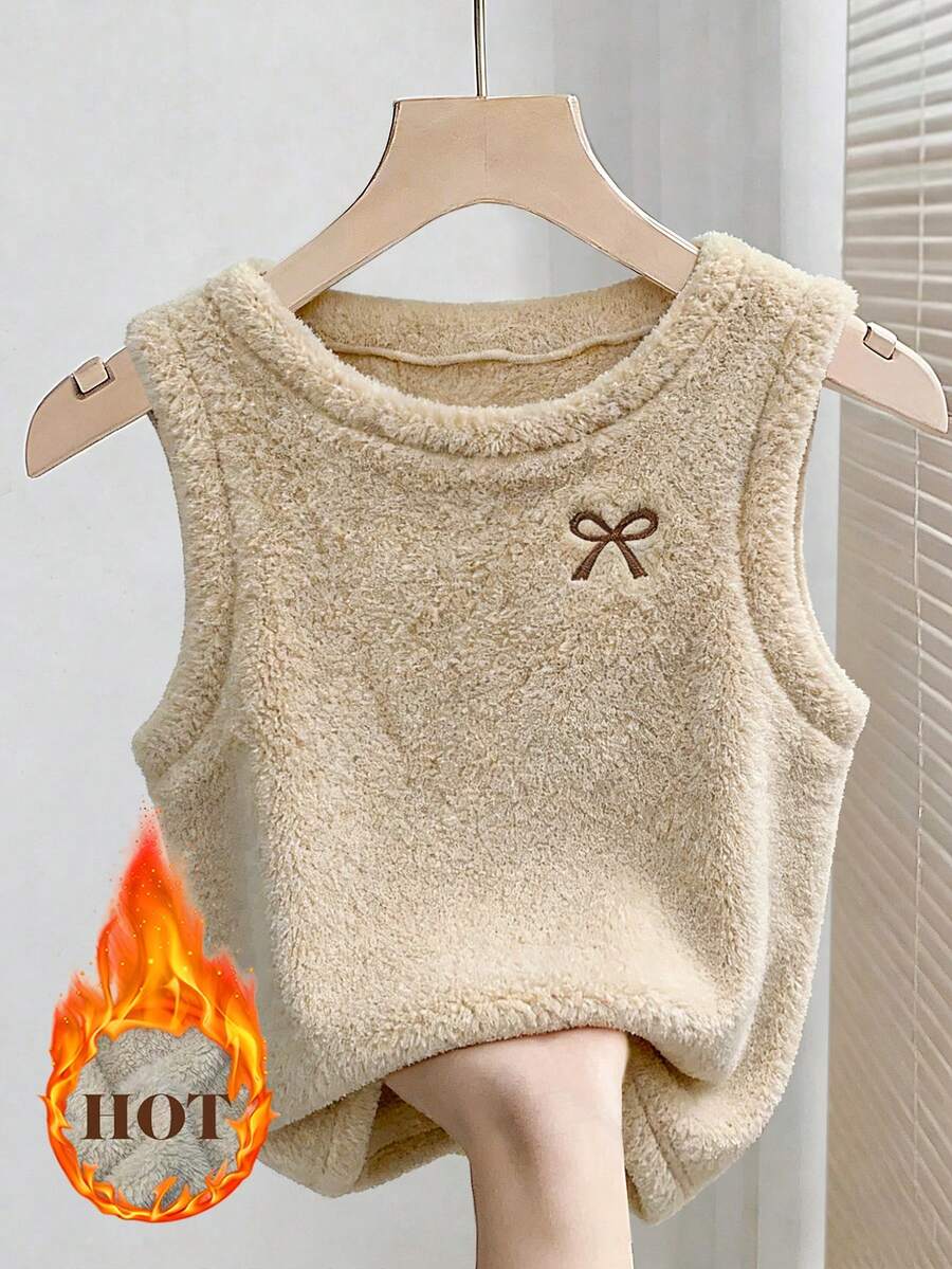 GlowEve 女士蝴蝶结刺绣休闲抓绒上衣 - 卡其色 - 查看 1