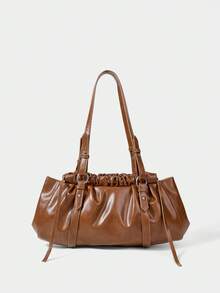 SHECARRY Fashionable & Versatile Retro Minimalist Brown Shoulder Bag - Brown - View 5