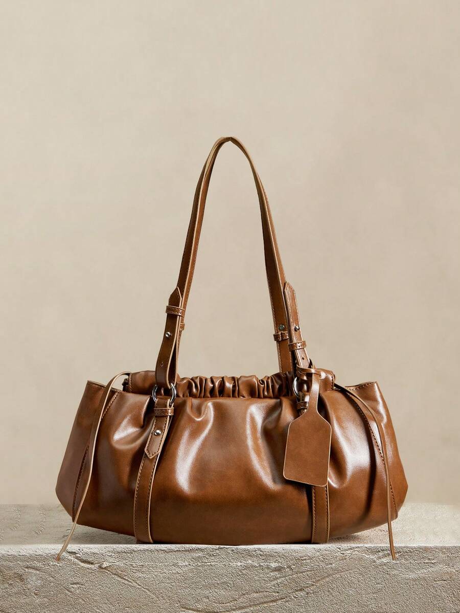 SHECARRY Fashionable & Versatile Retro Minimalist Brown Shoulder Bag - Brown - View 1