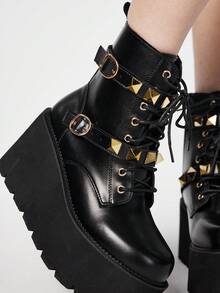 ROMWE Grunge Punk Women Ankle Boots & Booties Valentine's Day - Black - View 2