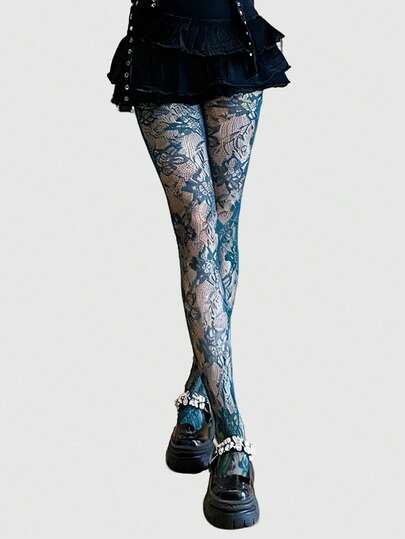 Kawaii 1 Stück Retro Jacquard Spitze Mesh Socken, sexy farbige Strumpfhose, elastische hochdurchsichtige Strumpfhose, geeignet für Bühne, Party, Alltag