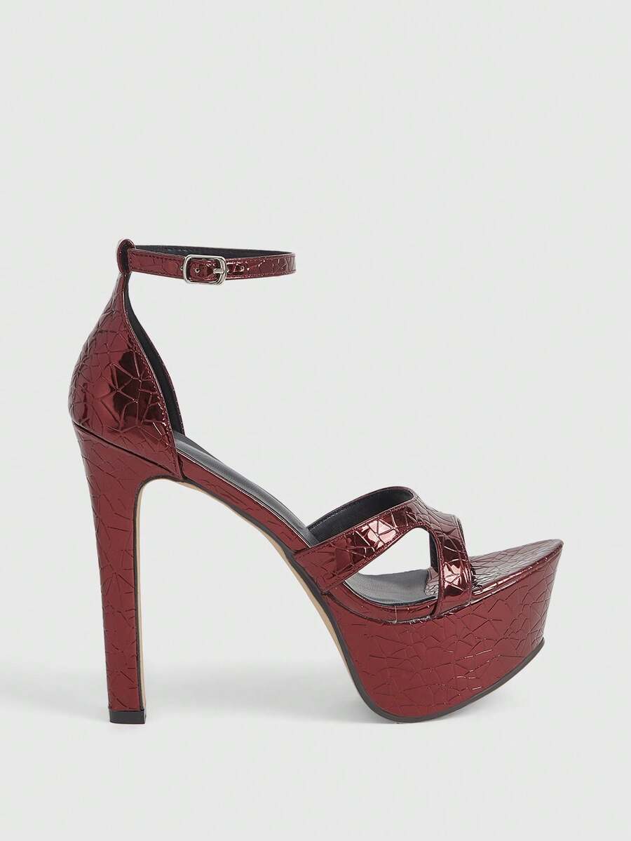 CUCCOO LuxiPop Women's Thick Sole Fashionable Buckle Design High Heel Sandals, Suitable For Party Occasions Valentine's Day - Burgundy - View 1