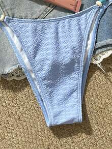 Swim Mod Women's Blue Textured Fabric Halter Triangle Top & V-Shape Bottom Bikini Set, Beach/Swimwear, Spring/Summer - Blue - View 5