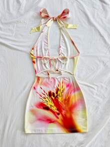 Soleia 女士印花深V领性感迷你连衣裙，度假风 - 彩色 - 查看 2