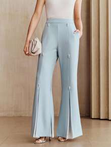 Anewsta 优雅独特的泡泡装饰女士喇叭裤 - 藍色 - 查看 1