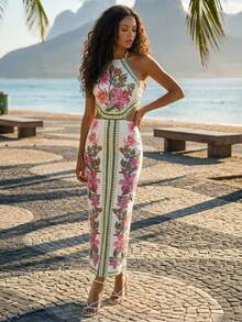 CAJUNI Tropical Vacation Embroidery Flowers Pink Knit Dress - Pink - View 3