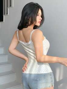 DAZY Women's Floral Lace Camisole With Mesh Bust Design - Multicolor - View 2