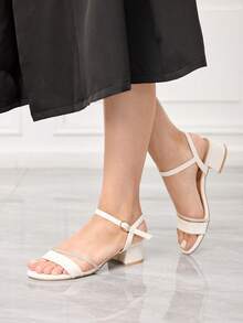 Sleekvia Giày nữ, giày cao gót mũi tròn, đế dày vừa phải, quai ngang mắt cá chân màu trắng, đính đá lấp lánh, kiểu dáng thanh lịch, thời trang, thoải mái hàng ngày, đa năng, thích hợp cho ngày Valentine. - trắng - Xem 3