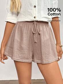 Easowa Shorts de mujer de algodón cómodos y con cintura elástica, adecuados para el ocio diario y el estilo retro, shorts de verano cómodos para mujeres, shorts de verano cómodos, shorts casuales para mujeres, shorts para cubrir - Camel - Ver 7