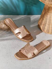 SHUZIA Dép lê nữ bán chạy nhất mọi thời đại, kiểu dáng sang trọng, khoét hở ngón, chất liệu PU màu vàng hồng dập nổi. - Hoa hồng vàng - Xem 4