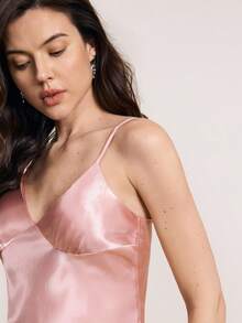 1 件女士优雅纯色舒适睡袍，性感露背睡衣裙，浪漫风格细肩带连衣裙，适合家居穿着，春夏秋冬 - 粉色 - 查看 6