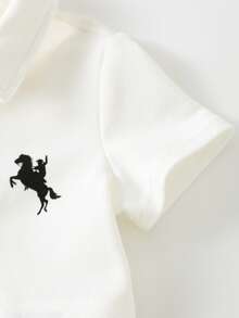 Cozy Pixies Baby Boy Cartoon Horse Pattern Soft Knit Polo Collar Romper - White - View 4