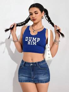 SHEIN PETITE 女士口袋紧身性感时尚牛仔迷你裙 - 深色水洗藍 - 查看 3