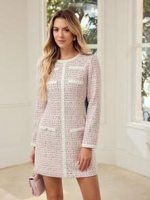 MOTF PREMIUM WOMEN'S ROUND NECK LONG SLEEVE SHORT DRESS, SPRING/SUMMER - Pink - View 3