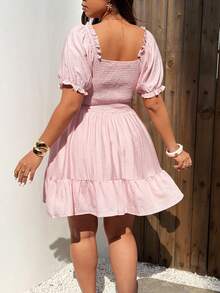 Sunnyshic Đầm nữ kiểu Pháp cổ điển cổ vuông, viền bèo nhún, tay phồng, thanh lịch, thích hợp cho công sở, mùa xuân/hè. - Hồng - Xem 3