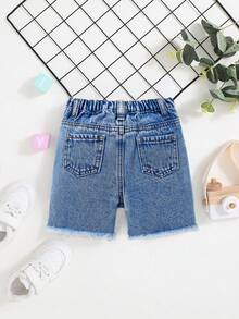 SHEIN Baby Boy Pocket Button Distressed Casual Versatile Daily Wear Denim Bermuda Shorts - Medium Wash - View 2