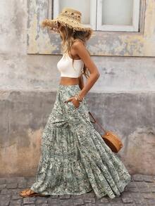 Brillora 女士时尚休闲优雅浪漫度假弹力腰带柔软印花长裤，春季女装，沙滩女装，休闲女装波西米亚风阔腿裤，波西米亚风长裤，波西米亚风阔腿夏季长裤，女士长裙，女士波西米亚风长裙，女士印花长裙 - 彩色 - 查看 4