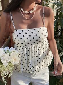 DAZY Women's Polka Dot Camisole Tank Top, Suitable For Summer Vacation Y2k - Black and White - View 7