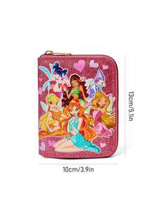 The Winx X SHEIN 1 Piece Cute Cartoon Pattern Character Printed Zipper Pu Leather Short Wallet, Organ Compartment, Card Storage, Suitable For Teenagers And Ladies - Hot Pink - View 9
